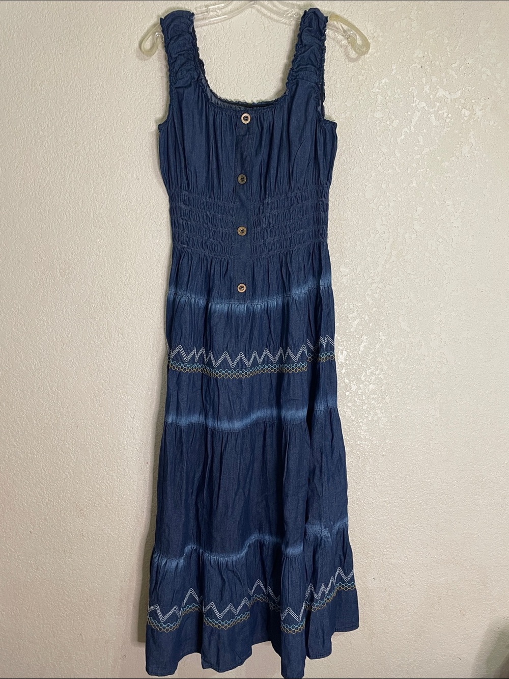 Sleeveless Navy Blue Embroidered Maxi Dress